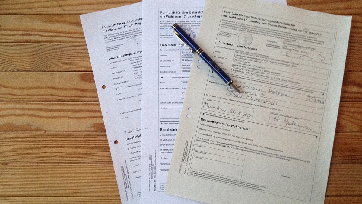 Formulare für Unterstützungsunterschriften für die Zulassung der ÖDP zur Landtagswahl Baden-Württemberg